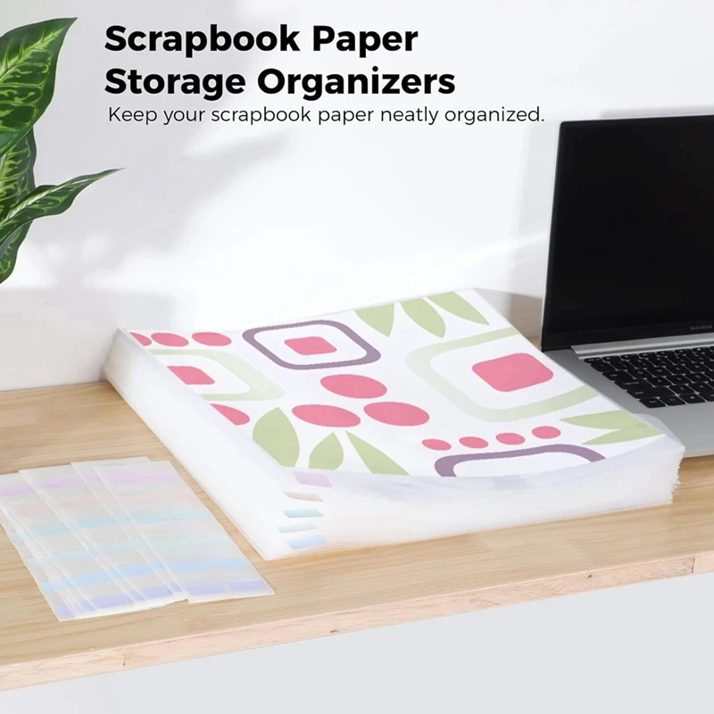 50-Piece Scrapbook Paper Organizer, Reusable Storage Rack With 120 Sticky Index Tags For Scrapbook Paper Easy Install