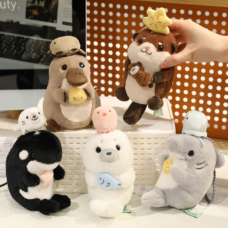 Kawaii organisme marin loutre sceau requin ornithorynque jouets dessin animé animaux sac à dos clé pendentif décor originalité poupées cadeaux doux