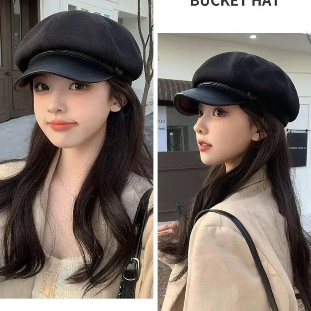 

Elegant Winter Beret for Women Thermal Lined Octagonal Hat with Duck Bill Brim Artistic Painter Style Cap