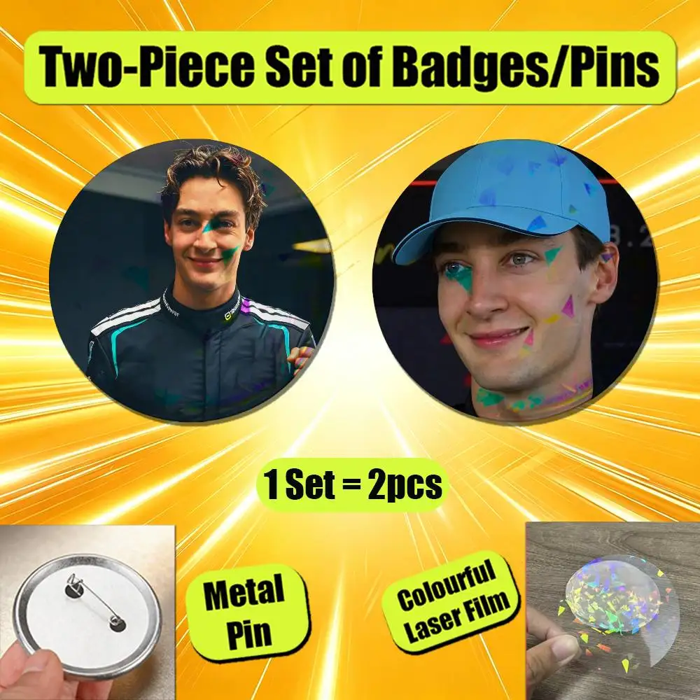 1Set 2PCS Button Round Metal Brooch Custom Collectible Ita Bag Pins For George Russell Enamel Pin Badge