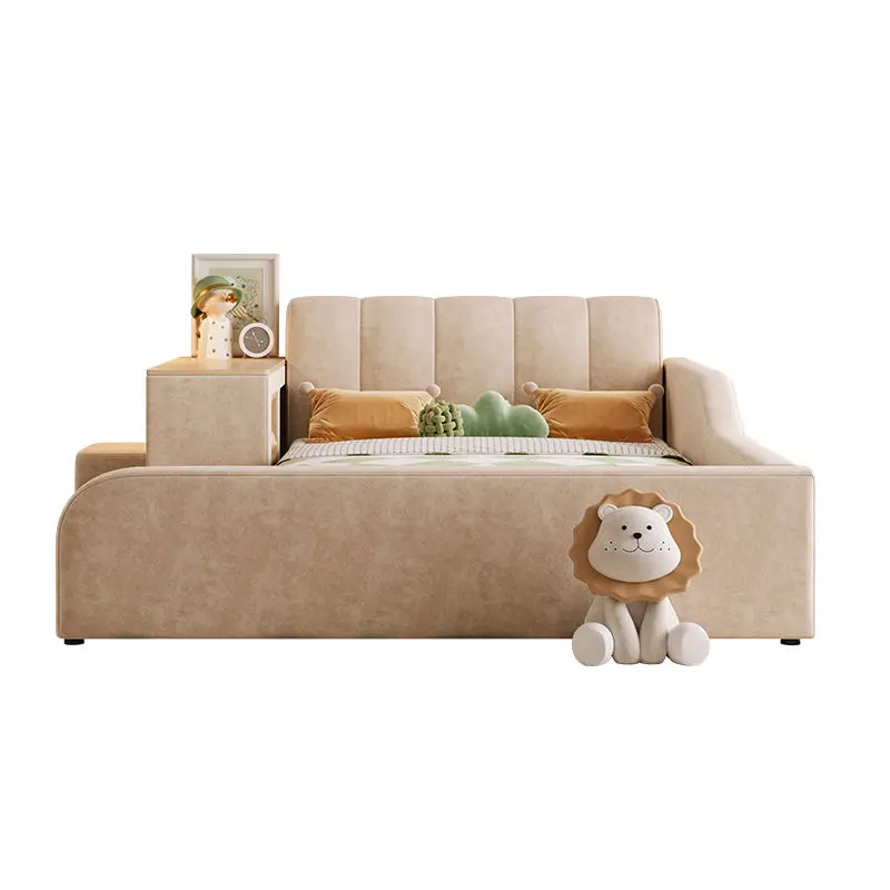 

Cream wind with guardrail children's bed bedroom household flannel leather bed desk bookshelf boys and girls household