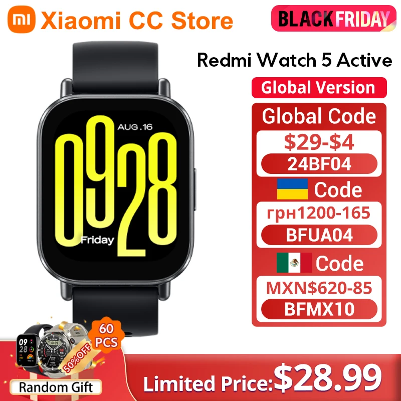 Global Version Xiaomi Redmi Watch 5 Active 2'' Display Up to 18 days of battery life 140+ workout modes Bluetooth calling 5ATM