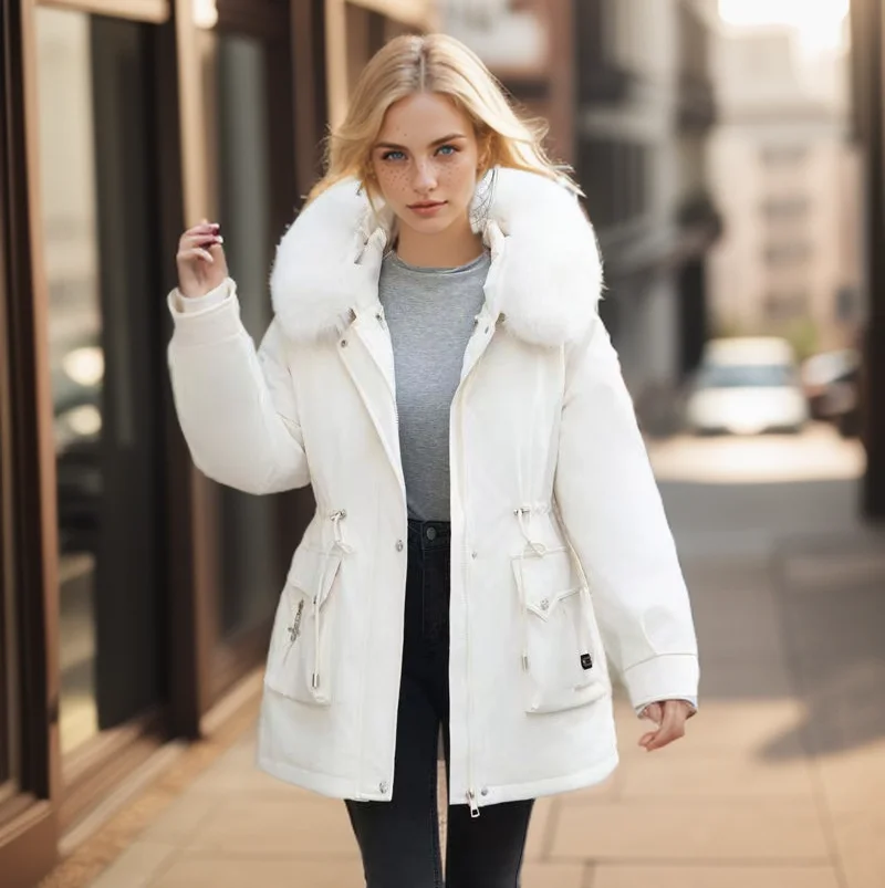 New style parka women's fox fur collar genuine fur removable rabbit fur lining fur jacket light luxury warm four-leaf clover