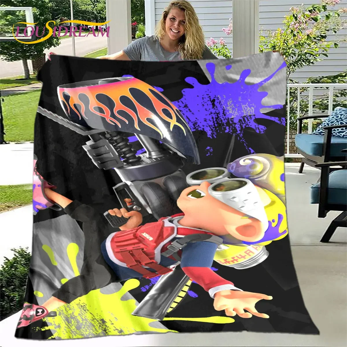 Game Splatoon Cartoon Soft Plush Blanket,Flannel Blanket Throw Blanket for Living Room Bedroom Bed Sofa Picnic Cover Bettdecke