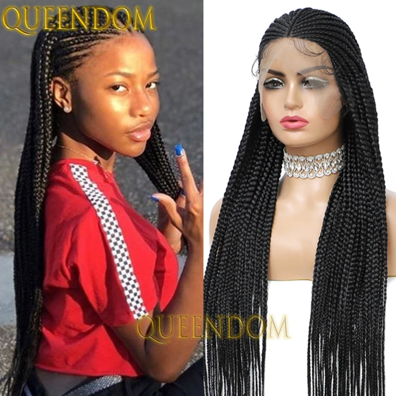 36 Inch Synthetic 13×8 Braids Wig Lace Front Crochet Distressed Box Braid Wig 36 Inch Knotless Cornrow Plait Braided Goddess Wig