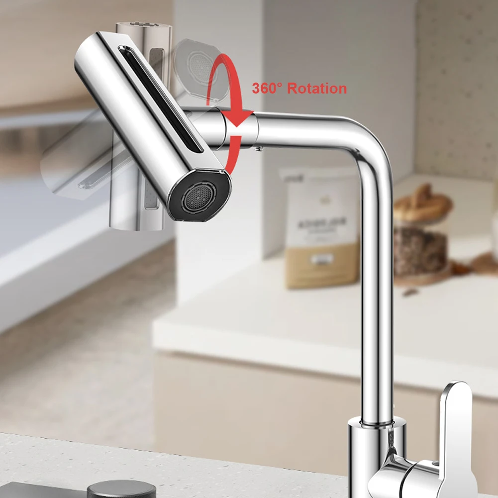 Waterfall Stream Sprayer 1/2inch Hot Cold Water Sink Wash Tap 360° Rotation Stainless Steel Electroplated Sink Washbasin Faucet