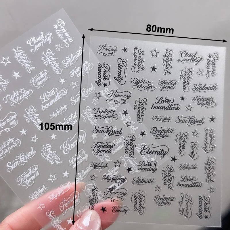 Angel Wings Mixed 3D Alphabet Black White Letter Nail Art Decals DIY Gel Polish Stickers Salon Accessory
