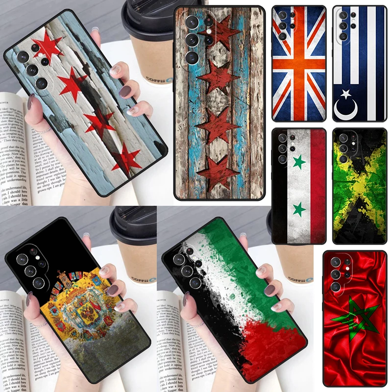 Dominican Syria russia Britain Chicago flag For Samsung Galaxy S23 Ultra S22 S20 S21 FE S8 S9 S10 Plus Note 10 20 Ultra Case