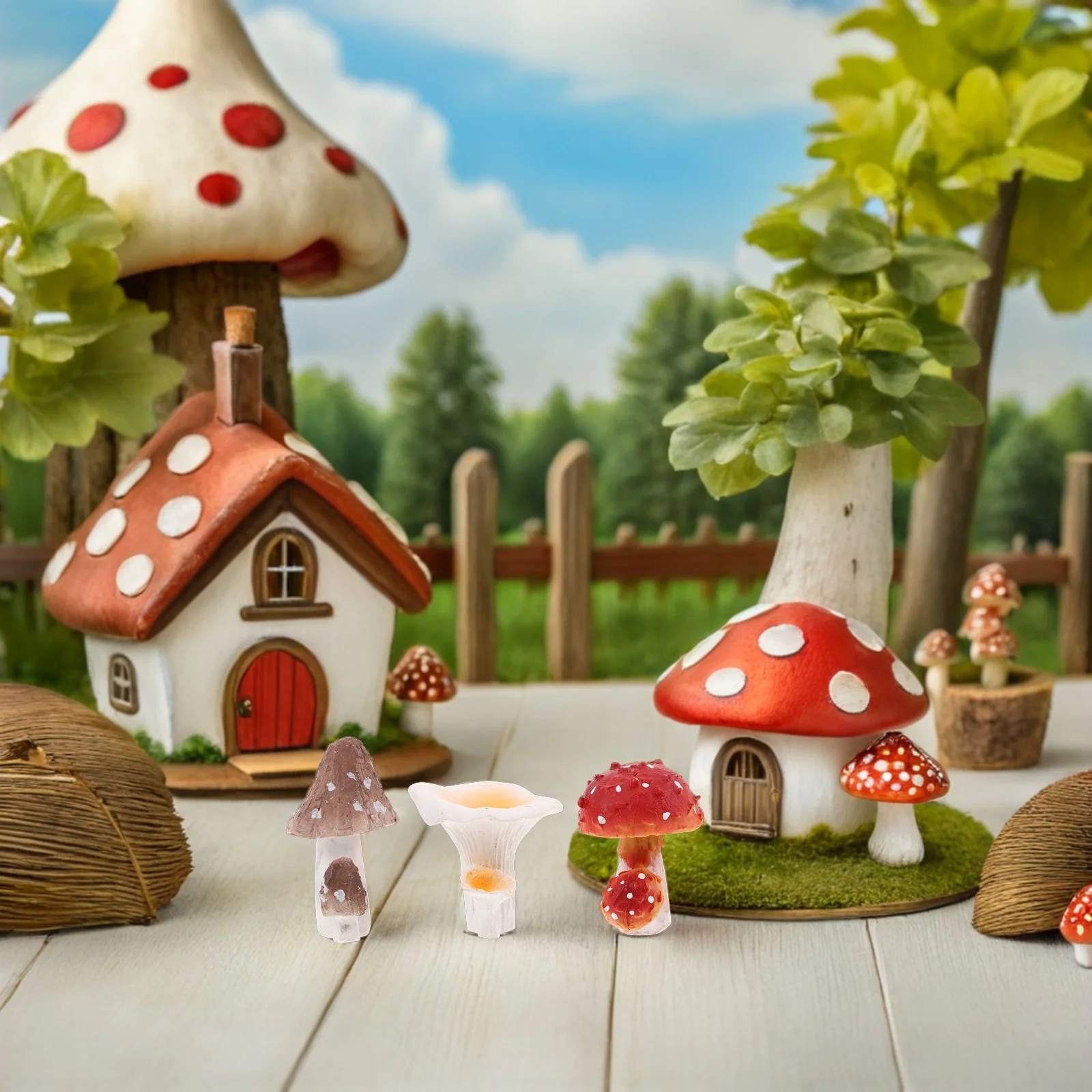 

3pcs Outdoor Mushroom Decoration Artificial Faux Vegetable Fake Models Lifelike Resin Fairy Garden Ornament Weather Resistant