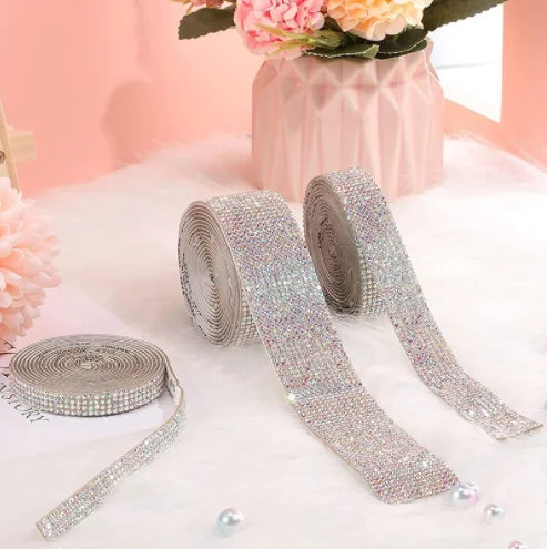 Self Adhesive Crystal Rhinestone Sticker Diamond Ribbon DIY Sticker Rhinestones Arts Crafts Car Phone Camera Decoration