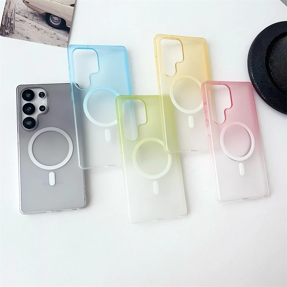Für Magsafe Magnetische Farbverlauf Matte Fall Für Samsung Galaxy S26 S25 S24 S23 Ultra Plus FE A17 A56 A55 A16 Klar Stoßstange Abdeckung