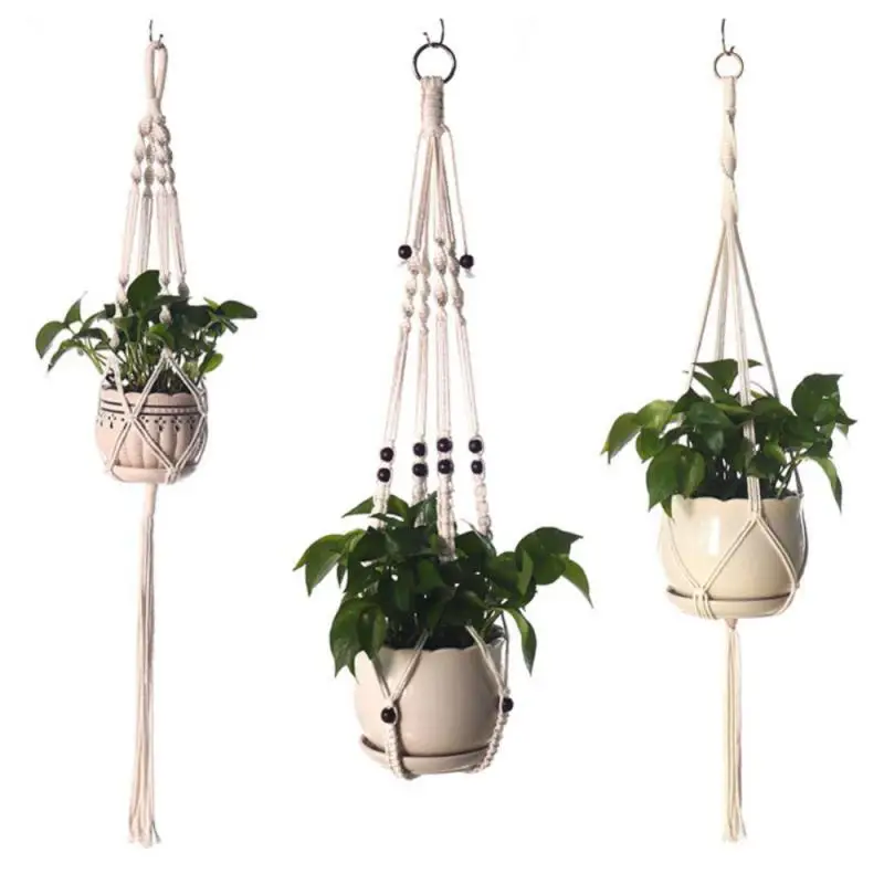 Plant Hangers Indoor Hanging Planter Holder Basket with Wood Beads Decorative Flower Pot Holder Tassels for Boho Home Decor