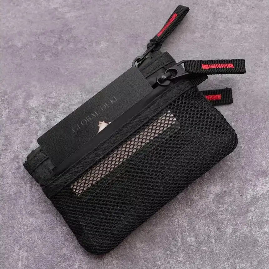 Women Mens Nylon Short Wallet Zipper Rfid Card Holder Mini Key Wallet Coin Purse Male Tactical Purse Mini Handbag With Carabiner