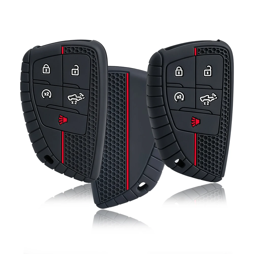 For GMC Sierra Chevrolet Silverado 1500 2500HD 3500HD Silicone 5 Buttons Car Key Fob Ring Chain Cover Case 2024 2025 Accessories