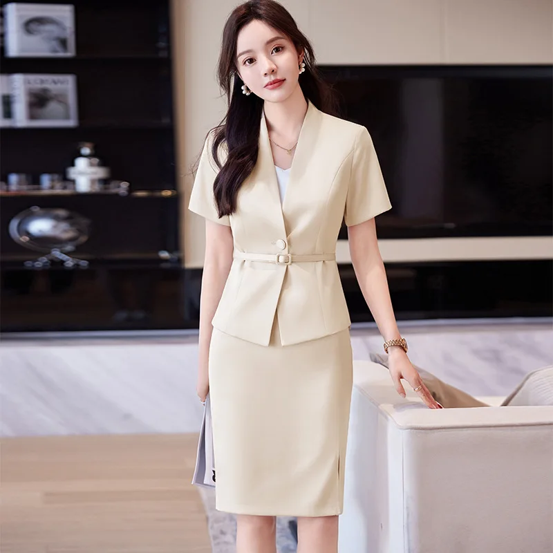 

High-End Business Suit Women's Summer Thin Short-Sleeved Temperament Goddess Style Beauty Salon Jewelry Hotel Front Stage Work W