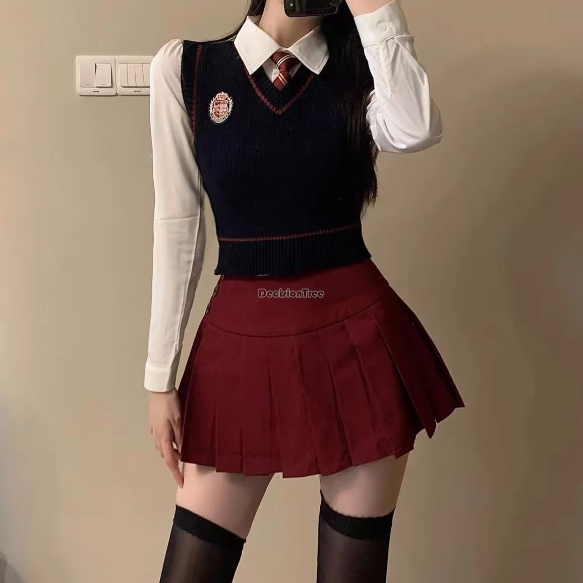 Gilet tricoté de style collégial coréen, demi-jupe, ensemble court à manches longues, nouvelle mode amincissante jk, ensemble 3 pièces, printemps automne 2025