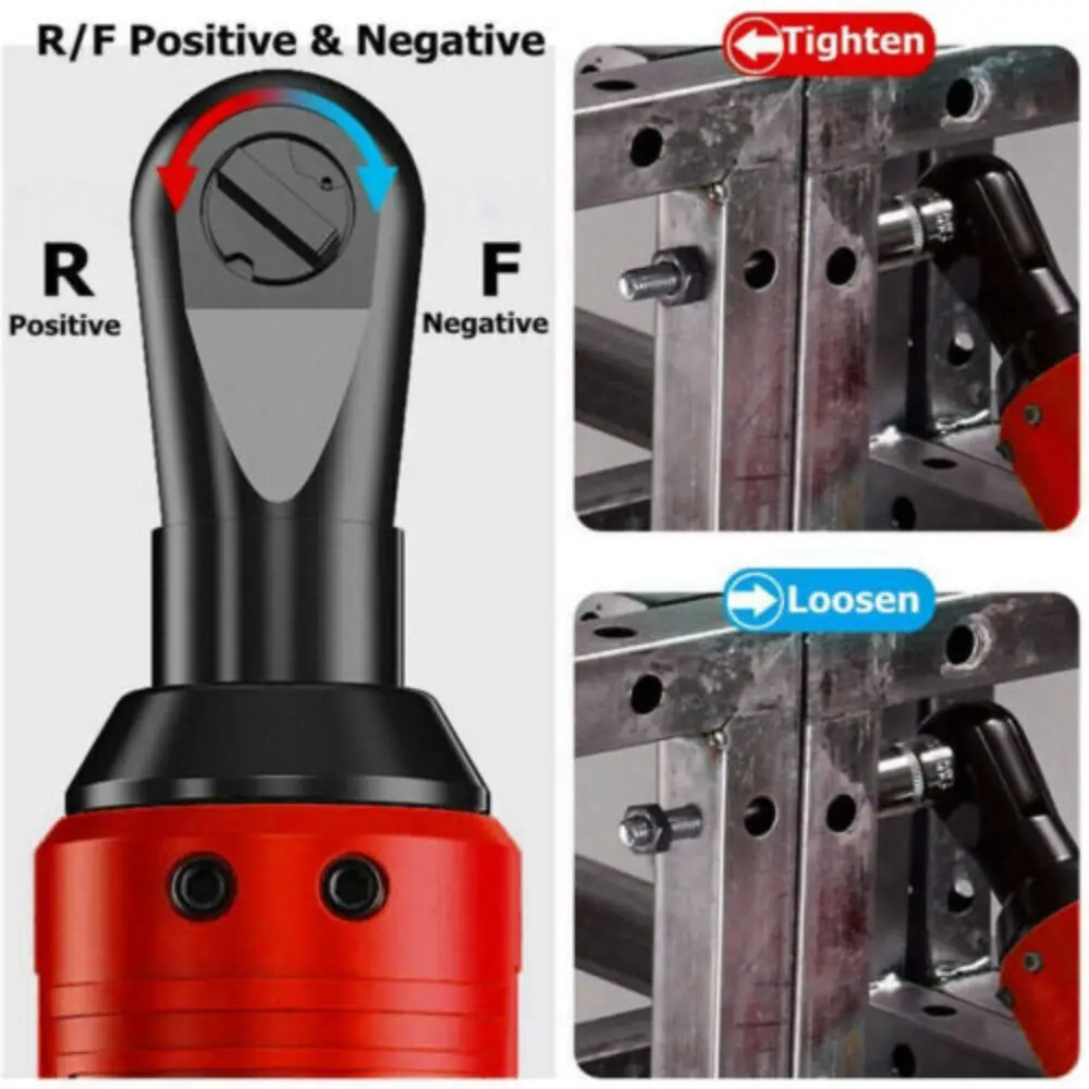 Cordless Right Angle Ratchet Wrench 3/8\'\' 90° Electric Power Tool 60Nm +2battery Stage Truss LED Light Drill Cordless Portable