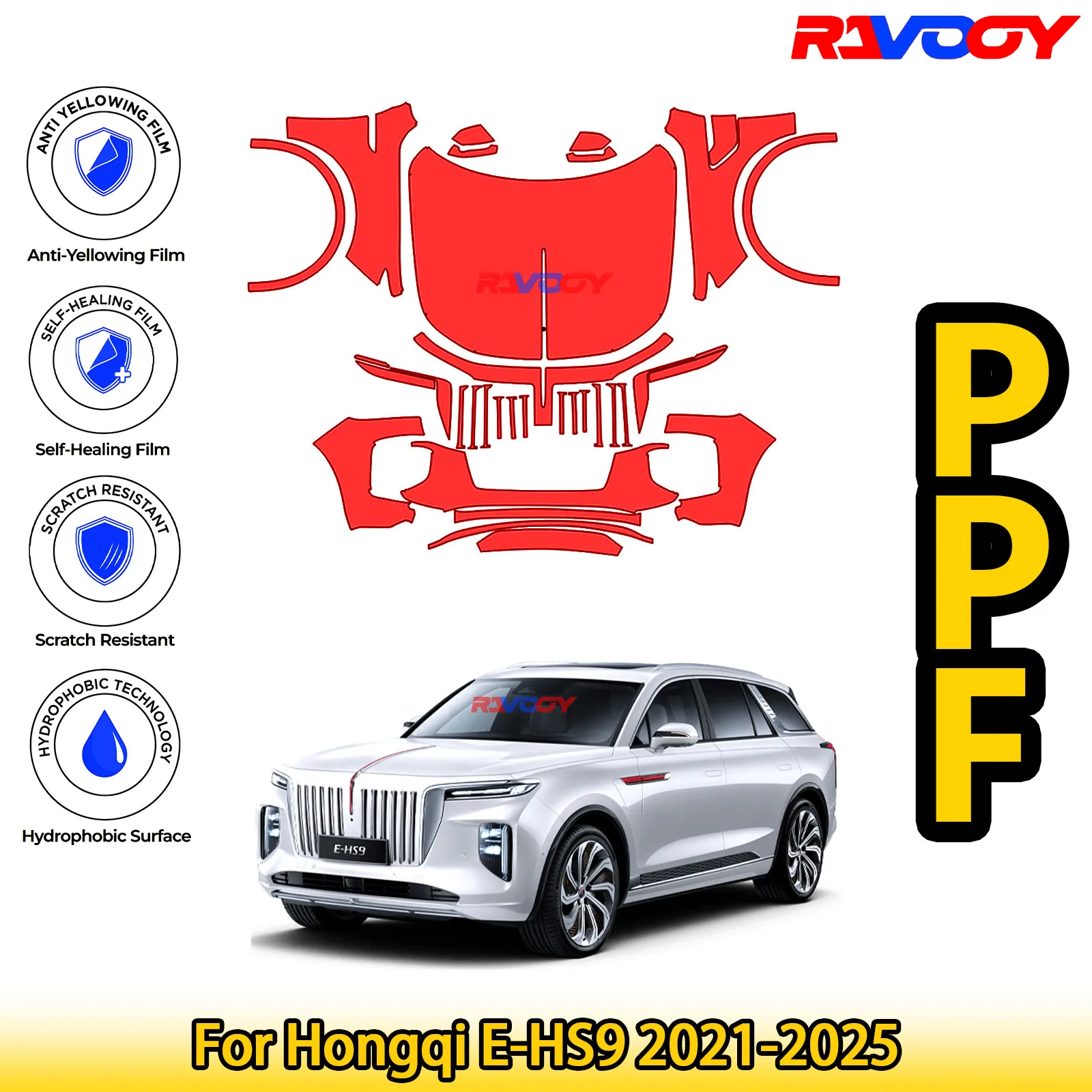 

For Hongqi E-HS9 2021-2025 Glossy Matte Black Precut front PPF Kit Paint Protection Film