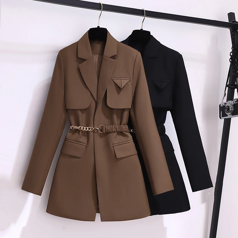 JSXDHK Office Ladies Spring Autumn Blazer Dress High Quality Women Notched Collar Long Sleeve Female Work Mini Vestido With Belt