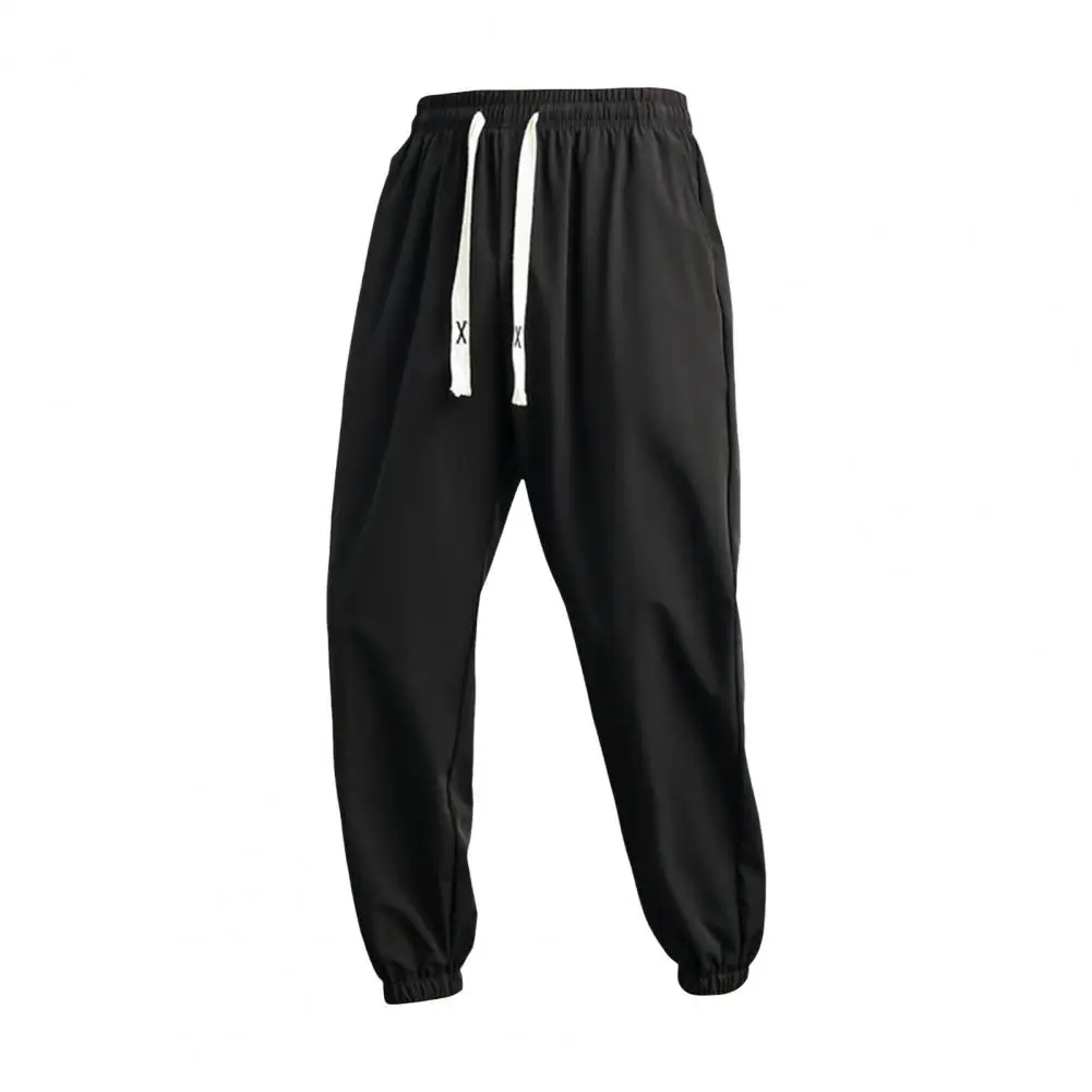 Ankle-banded Sweatpants Men Pocket Pants Quick-drying Men's Sport Ninth Pants with Side Pockets Drawstring Elastic for Plus