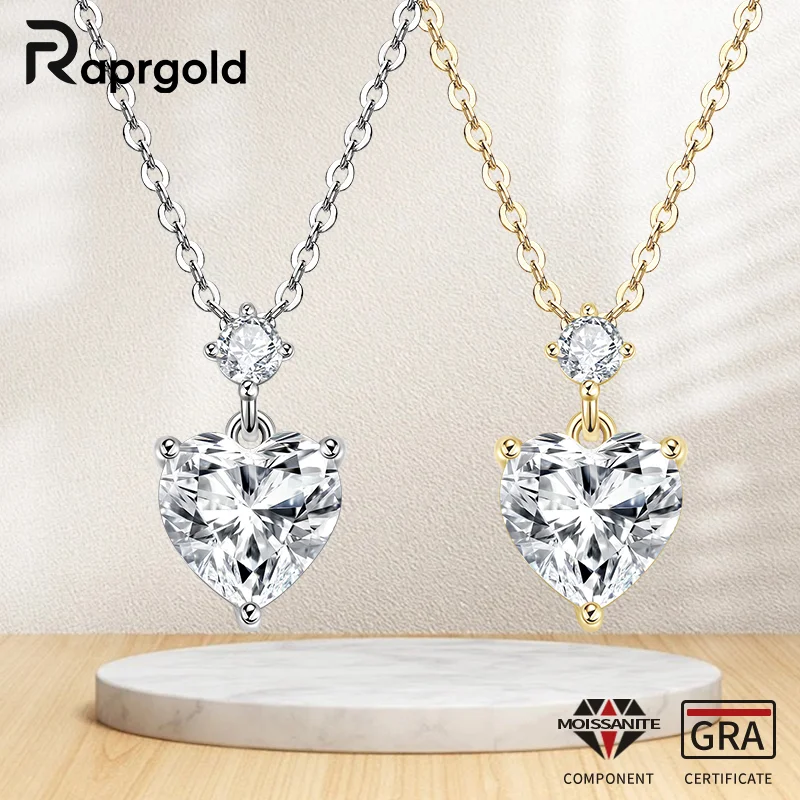 

Кулон-сердце RAPRGOLD D VVS1 2.0CT из муассанита для женщин, на цепочке из настоящего серебра 925 пробы, изысканное ювелирное украшение, подарок (collares)