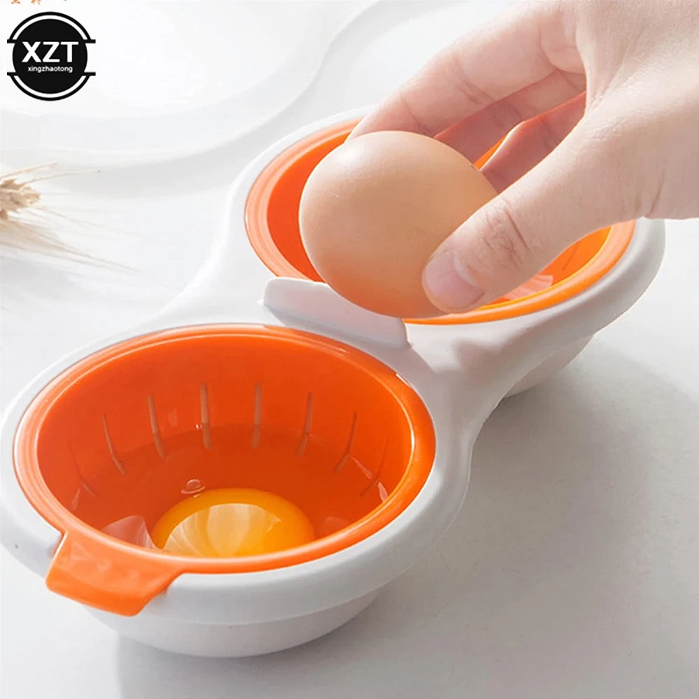 Microwave Eggs Poacher Round Draining Double Cup Egg Boiler Food Grade Kitchen Tableware Steam Egg Bowl Egg Cooker Cooking Tools