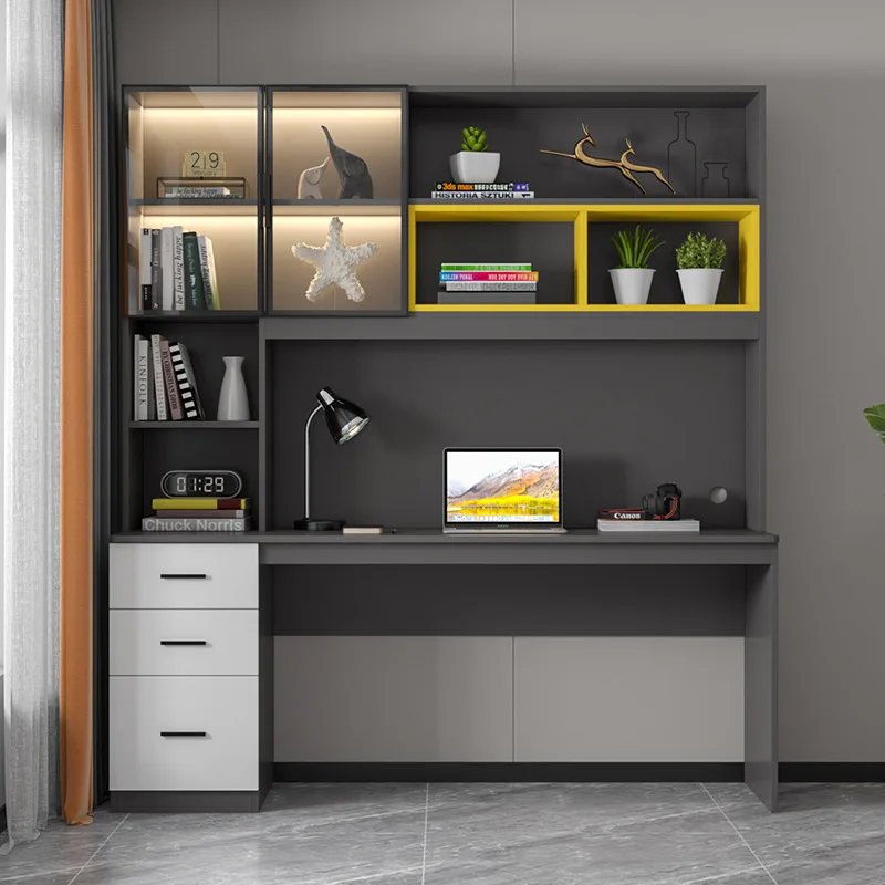#Light luxury desk bookshelf integrated modern bedroom study table bookcase combination home computer desktop writing table
