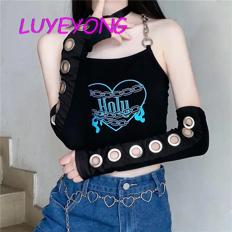 

Hip-hop Character Big Eyelet Girl Cool Arm Warmer Harajuku Lady Punk Black Outsleeves Stretch Hollow Out Korean Fashion Clothes