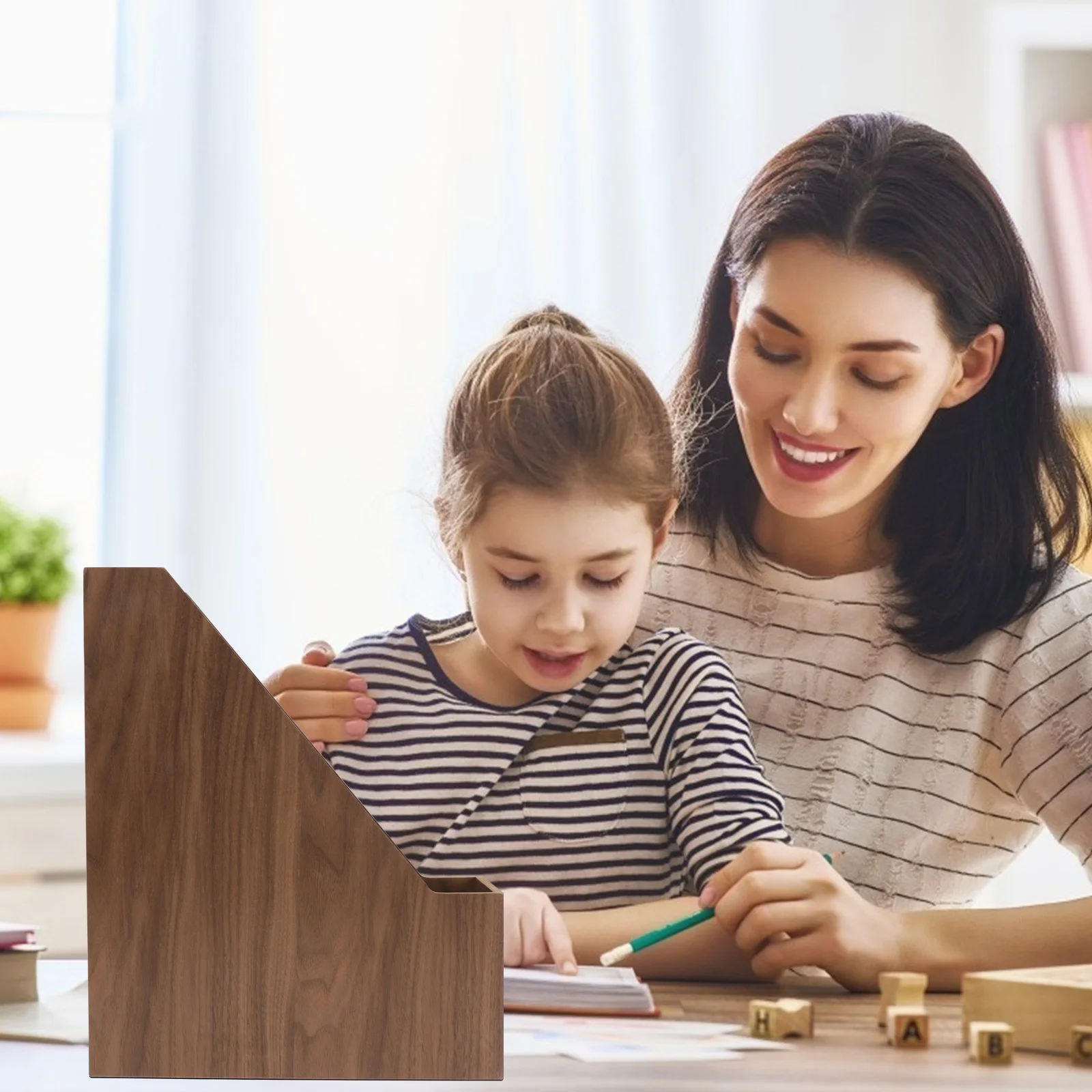 

1Pcs Walnut Wood Book Organizer Large Capacity Book Storage Rack Desktop Books Holder Office Filing Storage Box