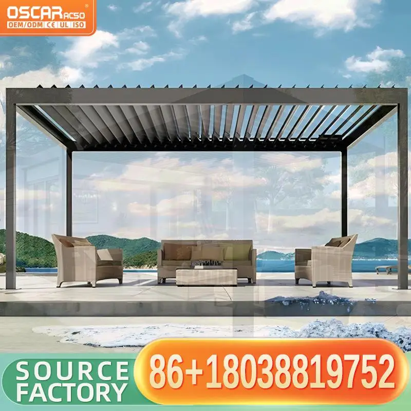 Outdoor Aluminum Louvered Pergola Easy Assemble Modern Patio Gazebo For Garden Terrace Backyard 3*5 5*10 10*15 Nature Metal perg