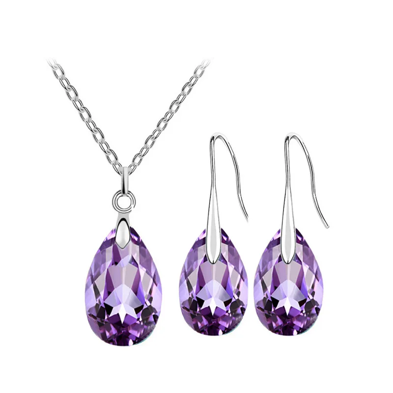 shine Crystal tear water pendant necklace earrings fashion jewelry set charm dropshipping birthday gift quality lover girl party