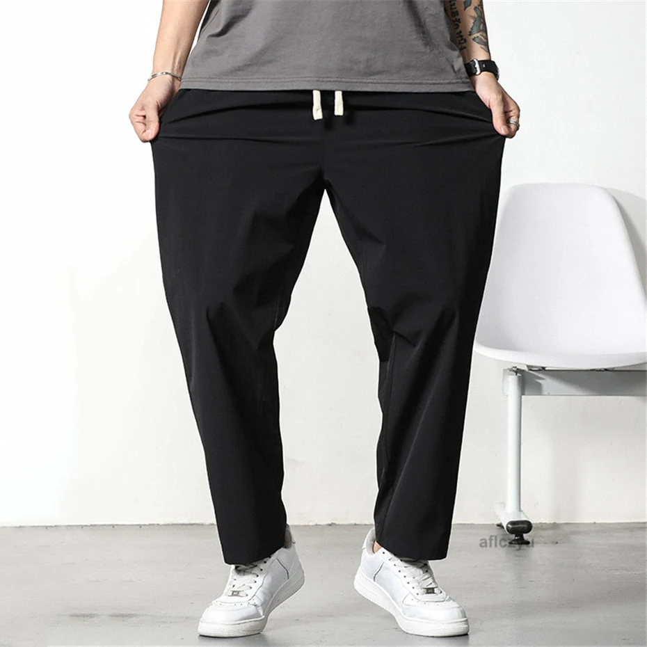 

Black Straight Pants Men Summer Baggy Pants Plus Size 6XL Fashion Casual Solid Color Trousers Male Bottom Big Size 6XL