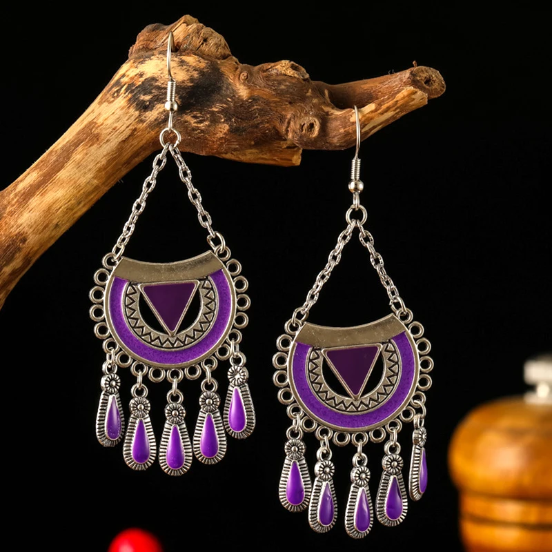 Vintage Ethnic Style Drop Oil Water Drop Earrings for Women Simple Geometric Silver Color Earring Vacation Daily Jewelry