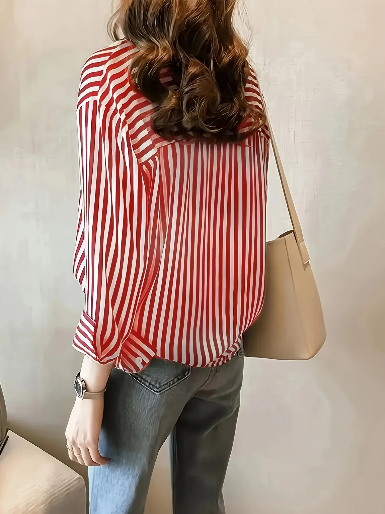 قميص مخطط للسيدات، تصميم مميز بأكمام طويلة، قميص أنيق للتنقل الاحترافي، تنحيف ومناسب الشكل، كاجوال #3