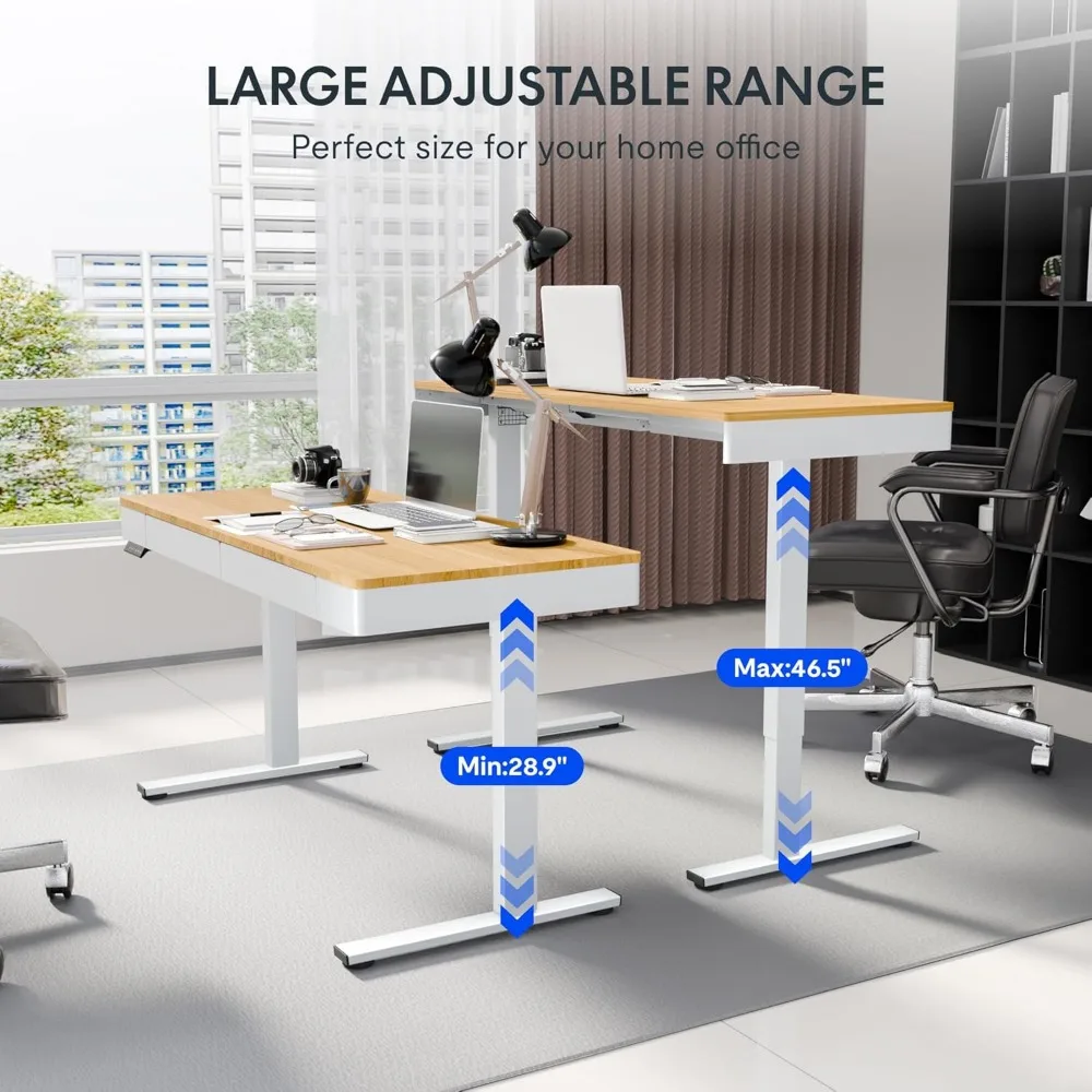 Escritorio eléctrico regulable en altura, 55"x24", cajón incluido, estación de trabajo ergonómica de pie