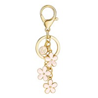 cute Initial Keychain Alloy dripping Pink Flower Charms for Letter Keyring Women Women Students for Handbag Backpack accessory