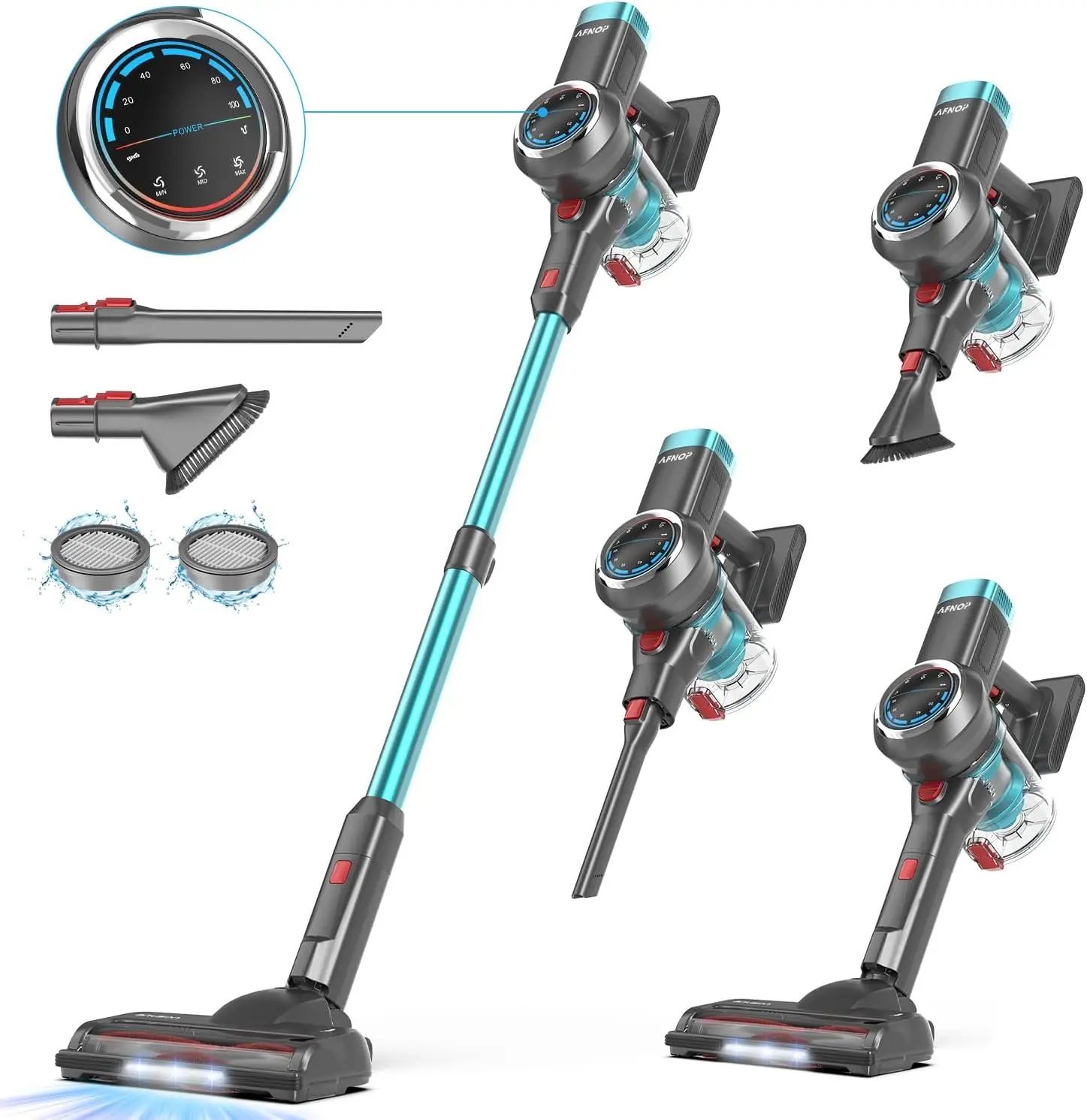 AFNOP Cordless Vacuum Cleaner, 550W/45Kpa/60Mins, Self-standing Stick Vacuum with LED Display, Rechargeable Cordless Vacuum