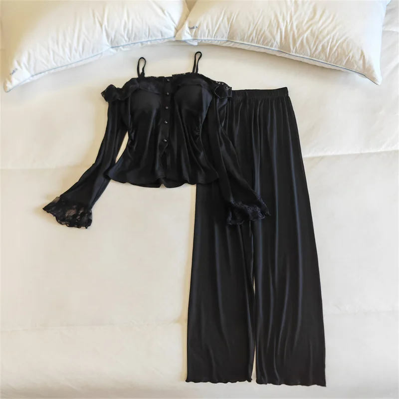 Pijamas Sexy Mujer Korean Chest Pad Modal Women's Pajamas Set Long Sleeve Winter Autumn Sleepwear 2 Piece Woman Home Suit - view 5