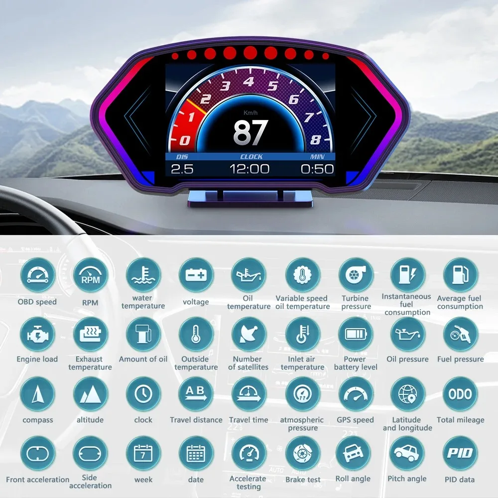 Smart On-Board Computer P3 Head Up Display OBD2+GPS Slope Meter Speedometer Overspeed Alarm Ambient Light 36 Functions Car Part
