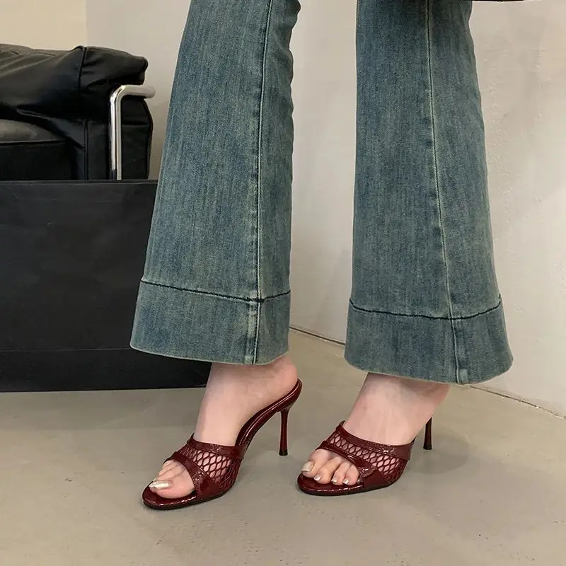 

Модные сетчатые тапочки, женские туфли на высоком каблуке-шпильке с круглым носком, элегантные туфли без шнуровки, вечерние повседневные пляжные шлепанцы, Zapatos De Mujer