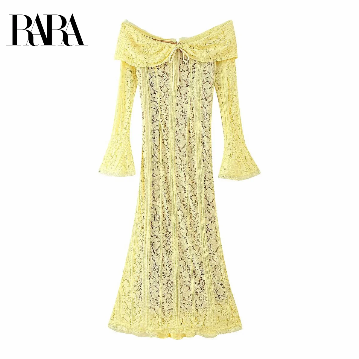 

RARA2025 new summer women's casual fashion retro one-shoulder trumpet sleeve temperament slim lace tube top long dress