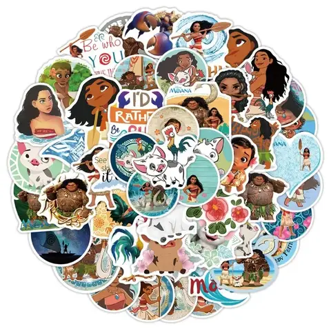 Anime Dsn 50Pcs  Moana Figure Kawaii Cute Toys Creative Accessories Girls Water Cup Mobile Phone Sticker Fun Holiday Gifts