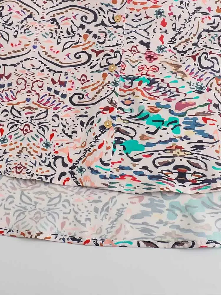 European style new women's fashion versatile temperament loose round neck printed shirt flared trousers suit