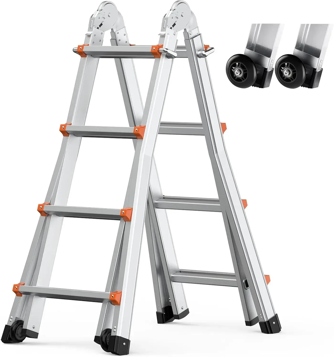 Telescoping Ladder A Frame, 15 FT Compact Aluminum Extension Ladder, Multi-Function Portable Collapsible RV Ladder