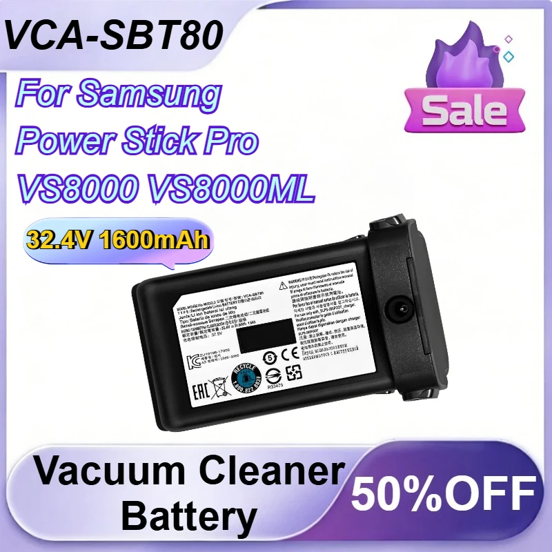 VCA-SBT80 32.4V 1600mAh Vacuum Cleaner Battery for Samsung Power Stick Pro VS8000 VS8000ML