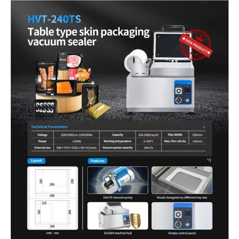Vacuum Skin Packaging Machine MAP Tray Sealer Thermoforming For Fresh Beef Salmon Meat Seafood Preservation