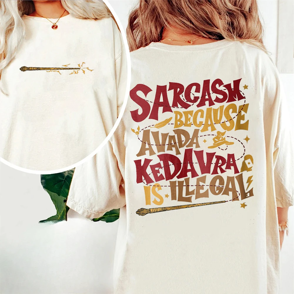 100% Cotton Loose Retro Shirt Sarcasm Because Avada Kedavra Is Illegal Shirt Wizard School Unisex Tee Fantasy Apparel Y2K Top