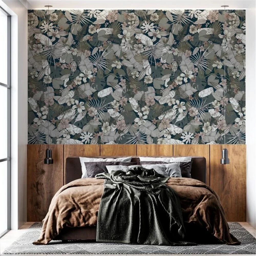 Custom Nordic modern minimalist retro plant leaf wallpaper bedroom dining room sofa American background wall paper living room