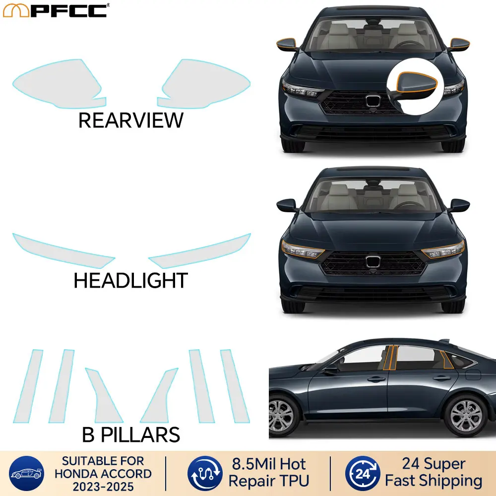 

Для Honda Accord 2023 2024 2025 автомобильные фары заднего вида B C стойки предварительно вырезанная наклейка защитная пленка для краски против царапин ТПУ прозрачный
