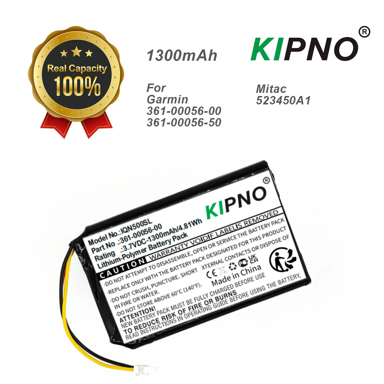 

1300mAh Battery Compatible with Garmin 361-00056-00 361-00056-50 Mitac 523450A1 Mio Spirit 8500 LM Nuvi 30 50 50LM 55LM 55 LMT55